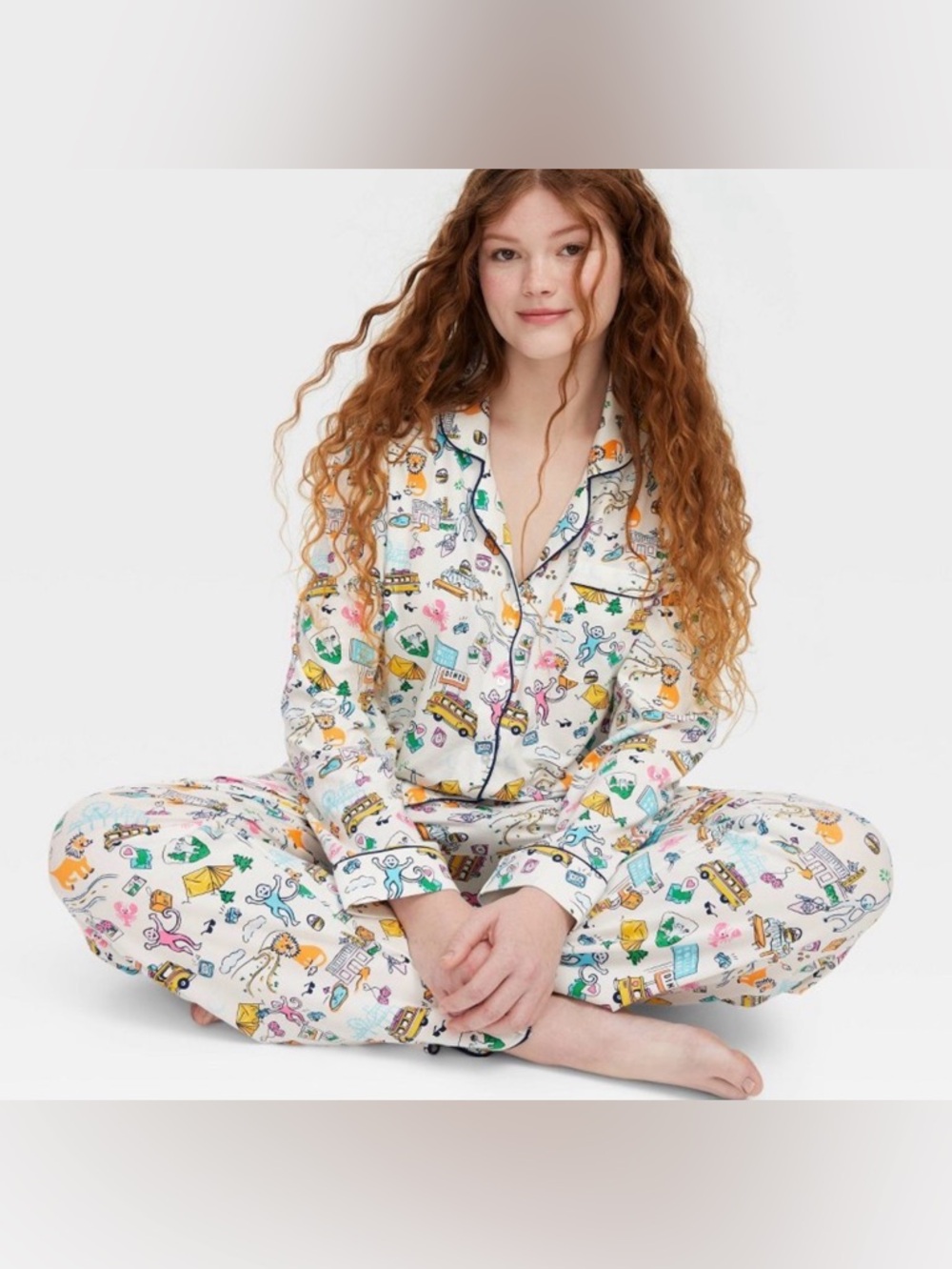 Roller Rabbit Cream Printed Button-Front Pajama Set